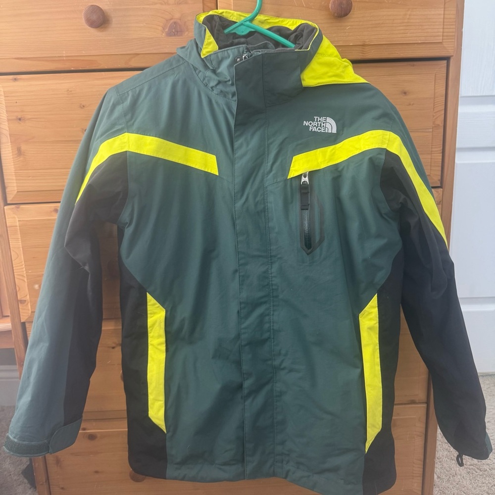 The North Face Boy’s Dark Green and Bright Yellow Ski Jacket 3 in 1